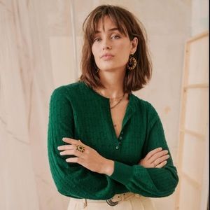 Sezane Emerald V-Neck Sweater